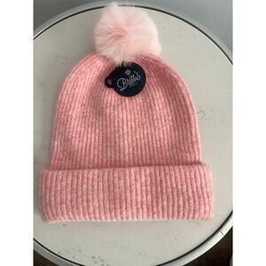 Britt’s Knits Powder Knit Pom Hat Beanie Pink Womens New